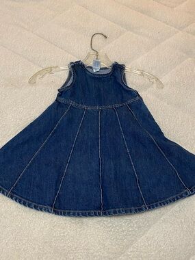 Vintage Baby GAP Dark Blue Denim A-Line Sleeveless Dress size 12-18m